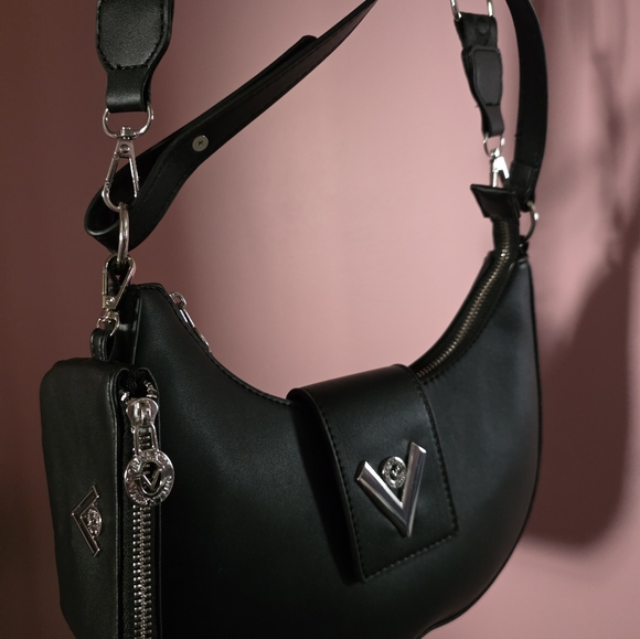 Valentino Orlandi Black Crescent Shoulder And/Or Crossbody W/Attached Coin Purse - Picture 3 of 9